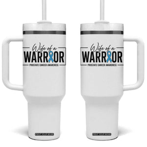 Wife Of A Warrior Prostate Cancer Awareness Tumbler With Handle Blue Ribbon Graphic