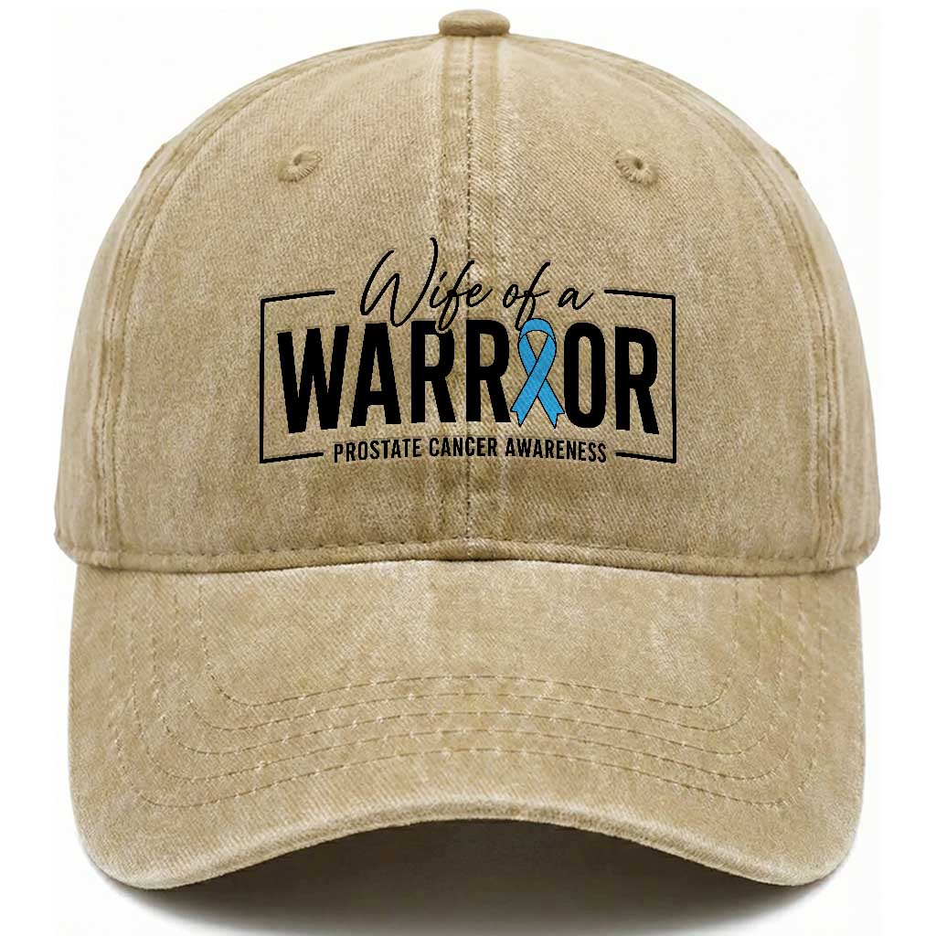 Wife Of A Warrior Prostate Cancer Awareness Washed Cotton Baseball Cap Blue Ribbon Graphic