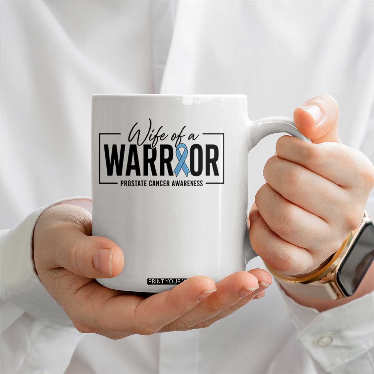 Wife Of A Warrior Prostate Cancer Awareness Coffee Mug Blue Ribbon Graphic