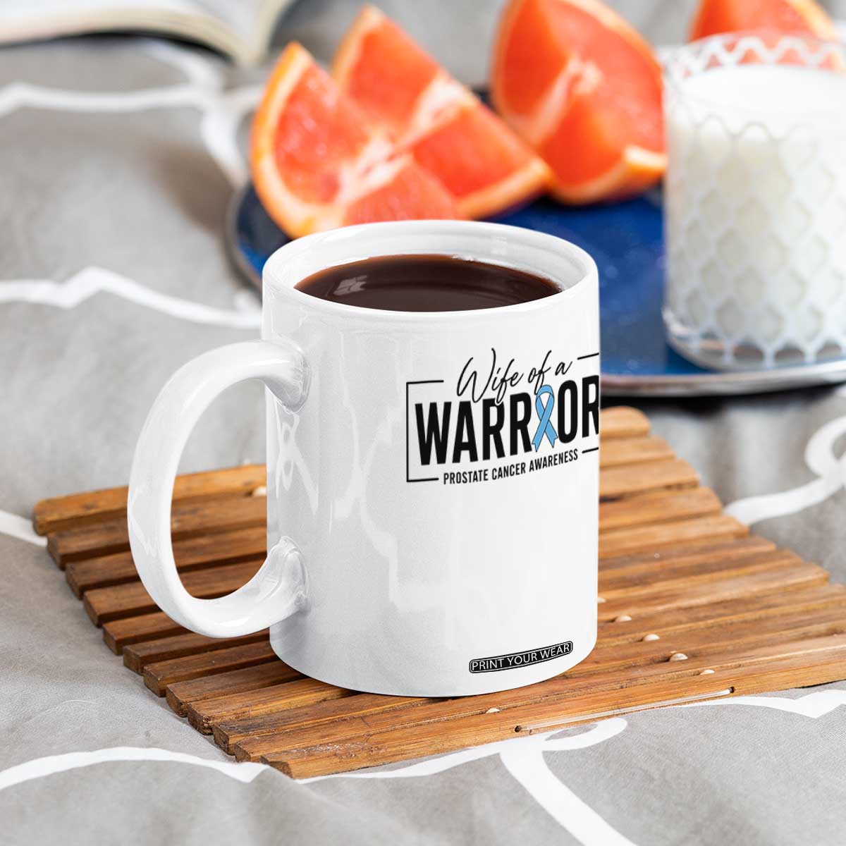 Wife Of A Warrior Prostate Cancer Awareness Coffee Mug Blue Ribbon Graphic