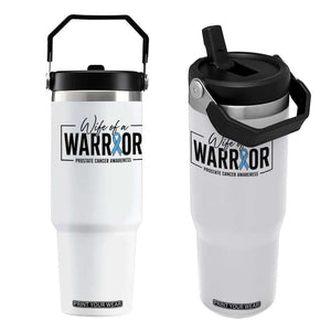 Wife Of A Warrior Prostate Cancer Awareness Flip Straw Tumbler Blue Ribbon Graphic