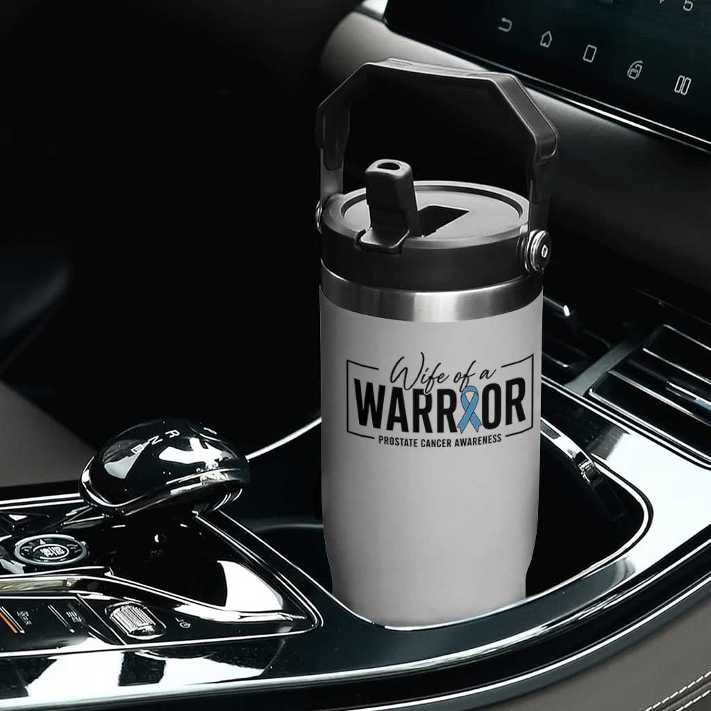 Wife Of A Warrior Prostate Cancer Awareness Flip Straw Tumbler Blue Ribbon Graphic
