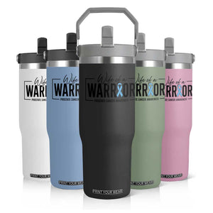 Wife Of A Warrior Prostate Cancer Awareness Flip Straw Tumbler Blue Ribbon Graphic