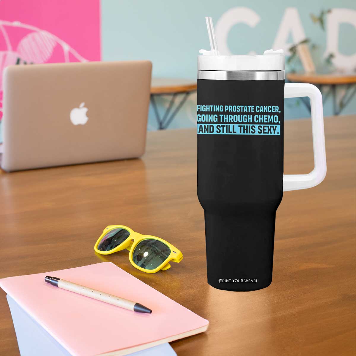 Funny Prostate Cancer Awareness Tumbler With Handle Going Through Chemo Still This Sexy