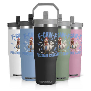 F-Caw-F Prostate Cancer Awareness Chicken Flip Straw Tumbler Funny Blue Ribbon Support