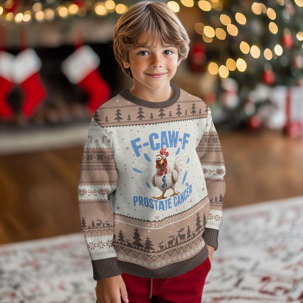 F-Caw-F Prostate Cancer Awareness Chicken Ugly Christmas Sweater Funny Blue Ribbon Support