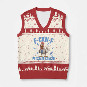F-Caw-F Prostate Cancer Awareness Chicken V-Neck Knit Sweater Vest Funny Blue Ribbon Support