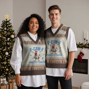 F-Caw-F Prostate Cancer Awareness Chicken V-Neck Knit Sweater Vest Funny Blue Ribbon Support