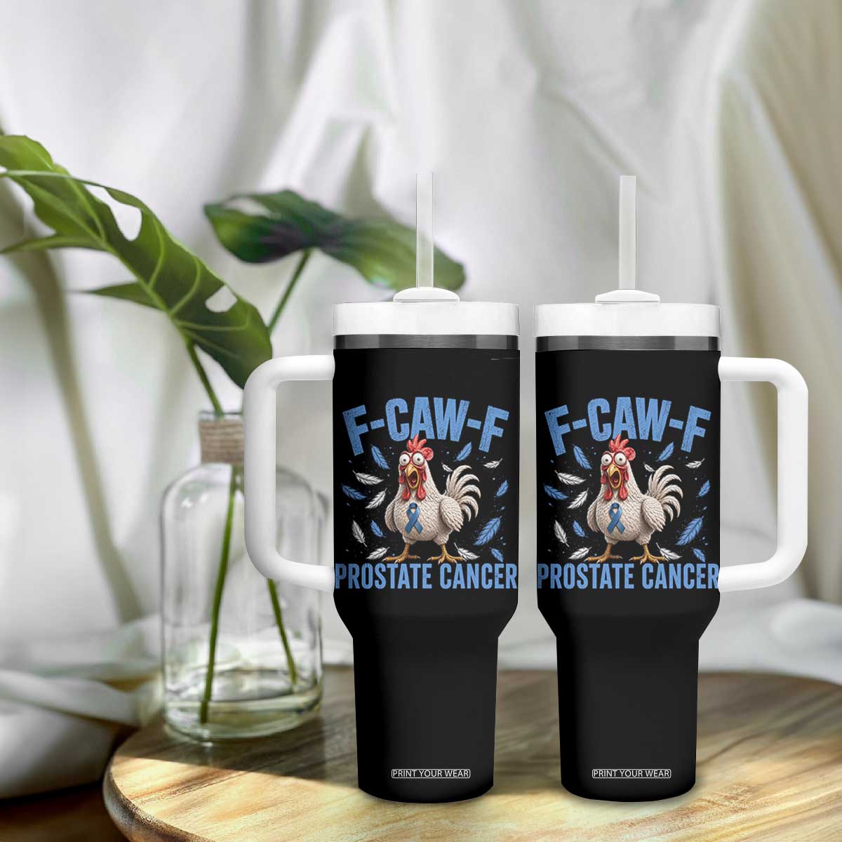 F-Caw-F Prostate Cancer Awareness Chicken Tumbler With Handle Funny Blue Ribbon Support