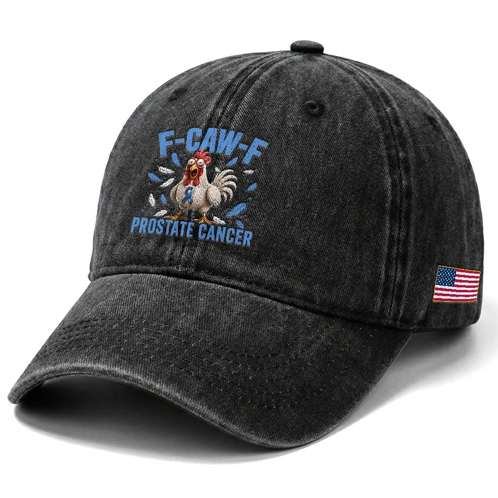 F-Caw-F Prostate Cancer Awareness Chicken Washed Cotton Baseball Cap Funny Blue Ribbon Support