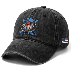 F-Caw-F Prostate Cancer Awareness Chicken Washed Cotton Baseball Cap Funny Blue Ribbon Support
