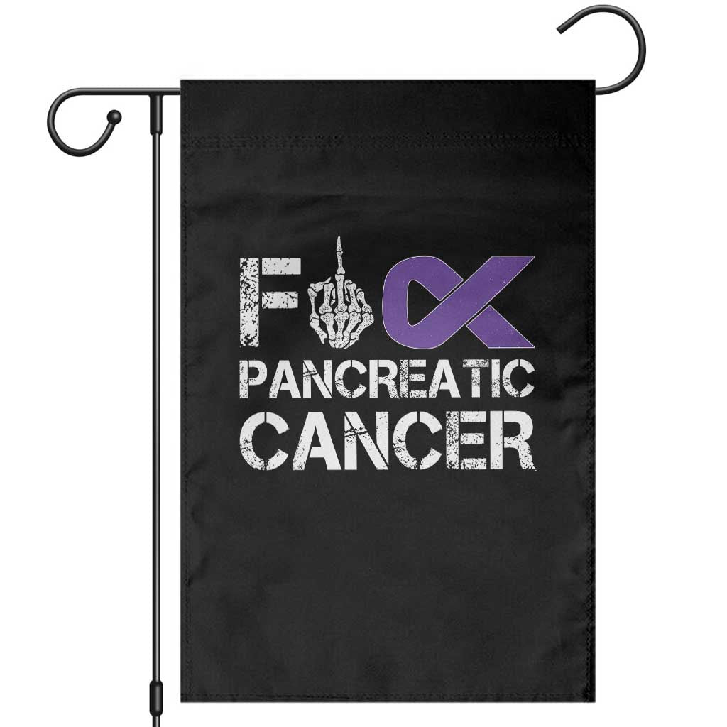 Fck Pancreatic Cancer Garden Flag Purple Ribbon Skeleton Hand Graphic