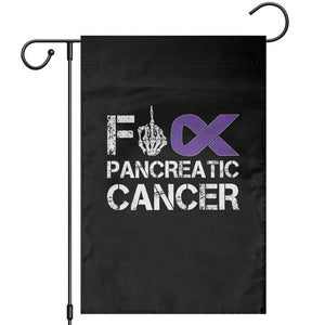 Fck Pancreatic Cancer Garden Flag Purple Ribbon Skeleton Hand Graphic