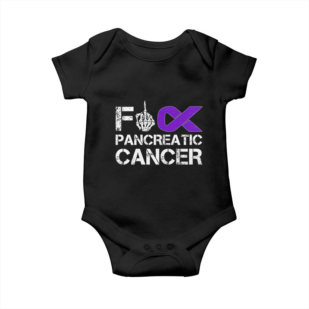 Fck Pancreatic Cancer Baby Onesie Purple Ribbon Skeleton Hand Graphic TS10 Black Print Your Wear