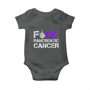 Fck Pancreatic Cancer Baby Onesie Purple Ribbon Skeleton Hand Graphic