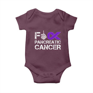Fck Pancreatic Cancer Baby Onesie Purple Ribbon Skeleton Hand Graphic