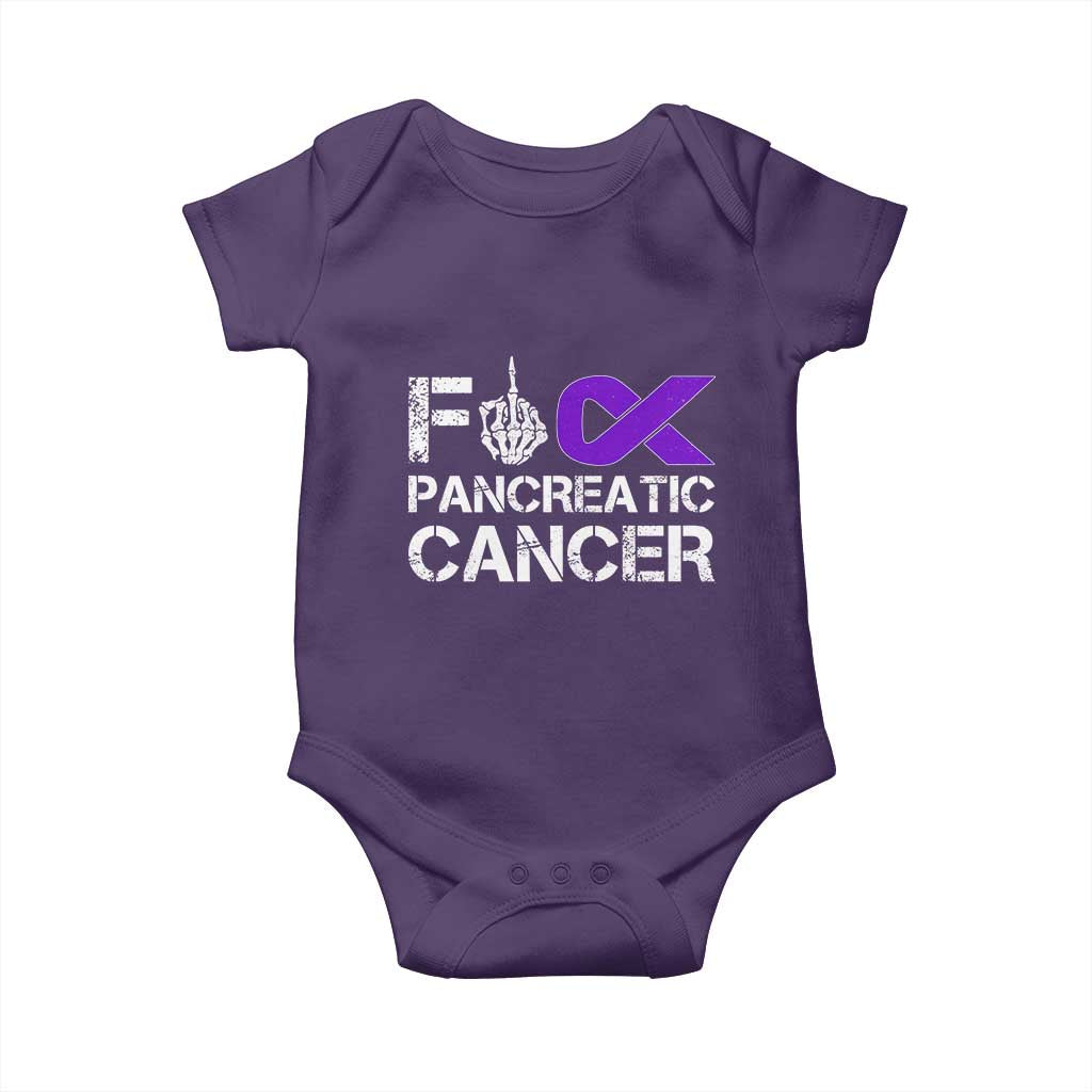 Fck Pancreatic Cancer Baby Onesie Purple Ribbon Skeleton Hand Graphic