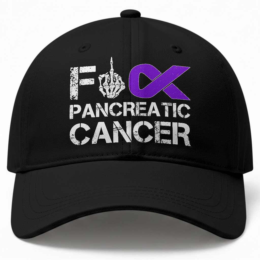 Fck Pancreatic Cancer Baseball Cap Purple Ribbon Skeleton Hand Graphic TS10 Print Your Wear