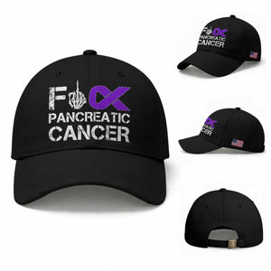 Fck Pancreatic Cancer Baseball Cap Purple Ribbon Skeleton Hand Graphic