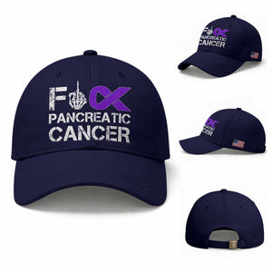 Fck Pancreatic Cancer Baseball Cap Purple Ribbon Skeleton Hand Graphic