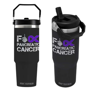 Fck Pancreatic Cancer Flip Straw Tumbler Purple Ribbon Skeleton Hand Graphic