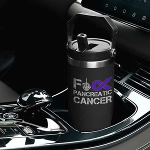 Fck Pancreatic Cancer Flip Straw Tumbler Purple Ribbon Skeleton Hand Graphic