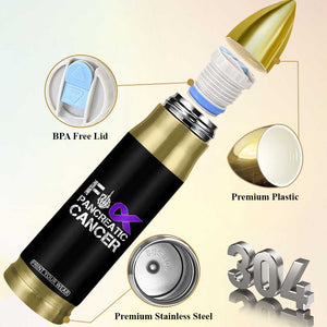 Fck Pancreatic Cancer Bullet Tumbler Purple Ribbon Skeleton Hand Graphic