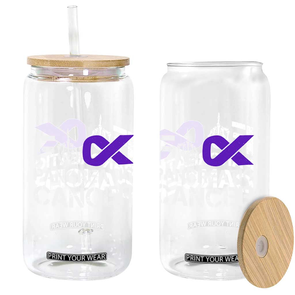 Fck Pancreatic Cancer Glass Can Purple Ribbon Skeleton Hand Graphic