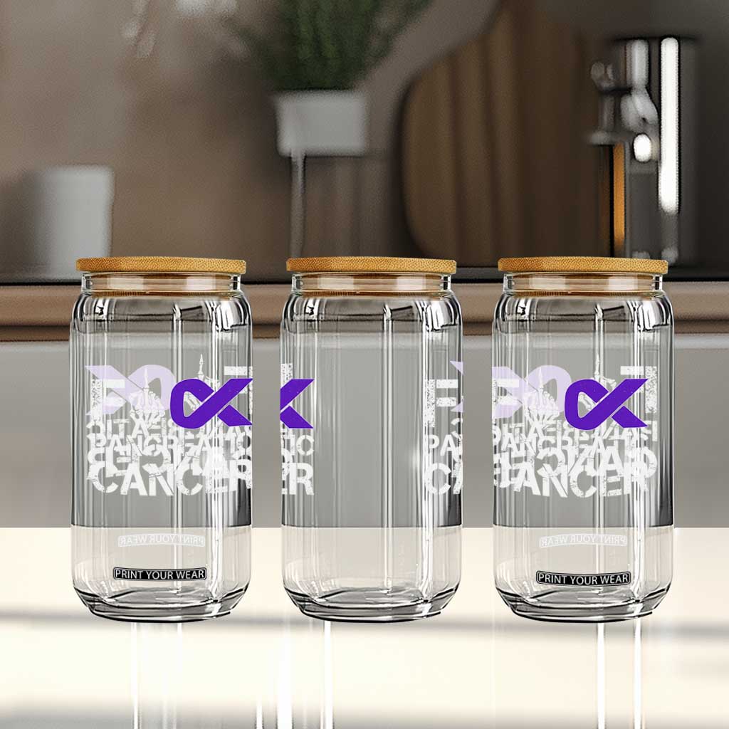 Fck Pancreatic Cancer Glass Can Purple Ribbon Skeleton Hand Graphic