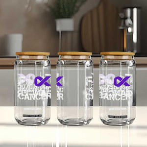 Fck Pancreatic Cancer Glass Can Purple Ribbon Skeleton Hand Graphic