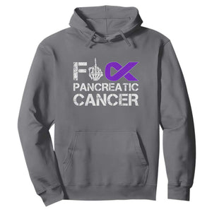 Fck Pancreatic Cancer Hoodie Purple Ribbon Skeleton Hand Graphic