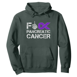 Fck Pancreatic Cancer Hoodie Purple Ribbon Skeleton Hand Graphic