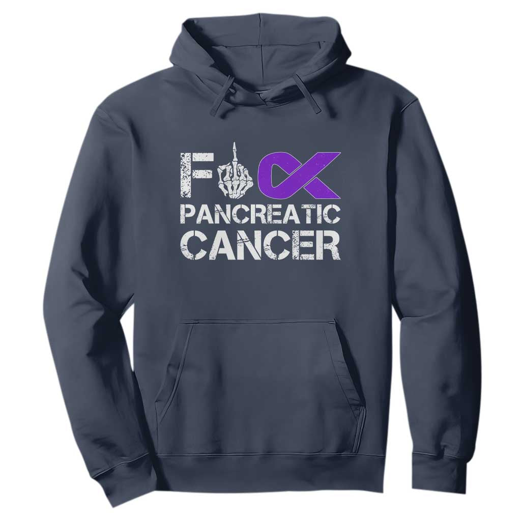 Fck Pancreatic Cancer Hoodie Purple Ribbon Skeleton Hand Graphic