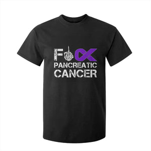 Fck Pancreatic Cancer T Shirt For Kid Purple Ribbon Skeleton Hand Graphic