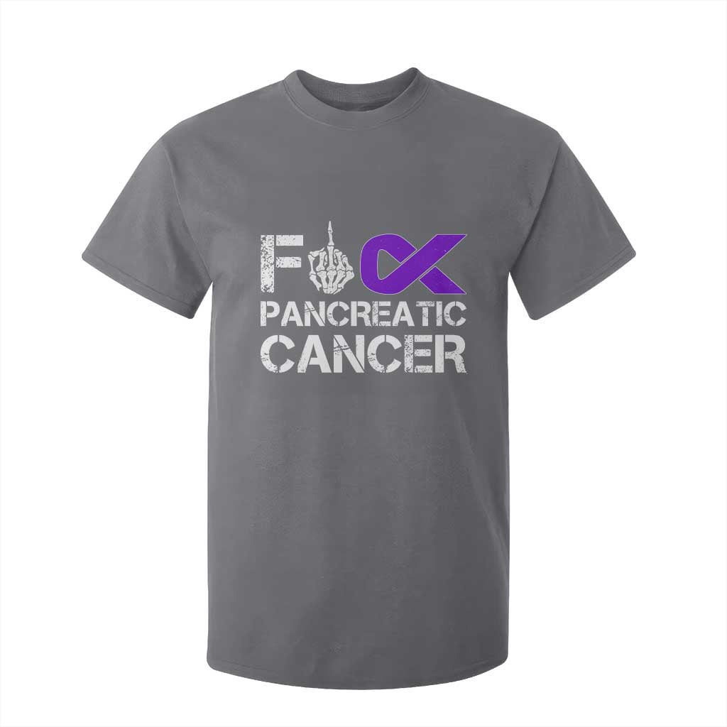 Fck Pancreatic Cancer T Shirt For Kid Purple Ribbon Skeleton Hand Graphic