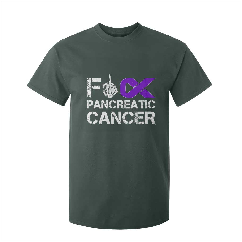 Fck Pancreatic Cancer T Shirt For Kid Purple Ribbon Skeleton Hand Graphic