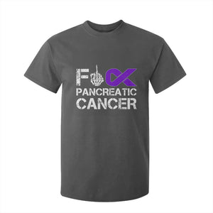 Fck Pancreatic Cancer T Shirt For Kid Purple Ribbon Skeleton Hand Graphic