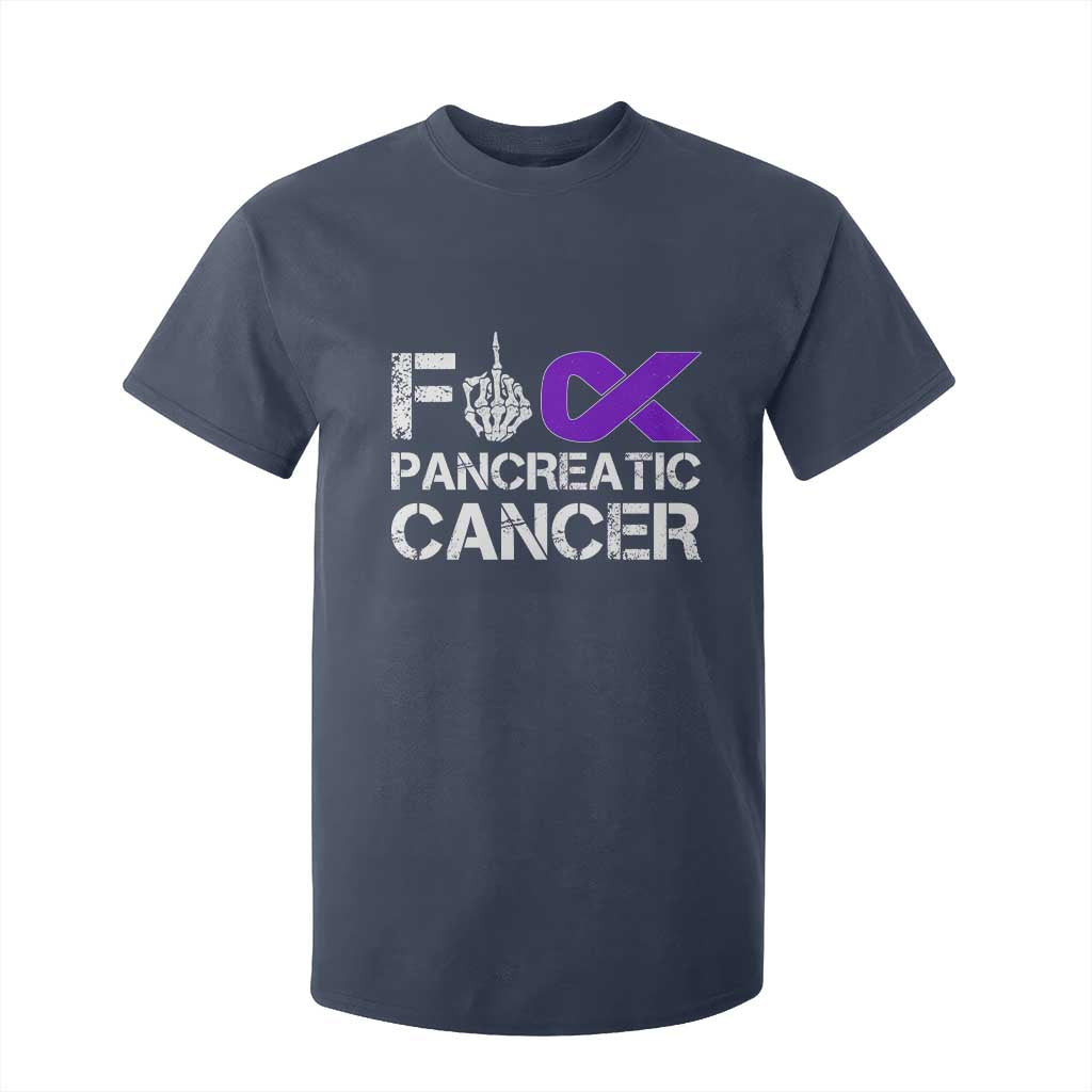 Fck Pancreatic Cancer T Shirt For Kid Purple Ribbon Skeleton Hand Graphic