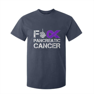 Fck Pancreatic Cancer T Shirt For Kid Purple Ribbon Skeleton Hand Graphic