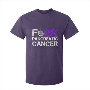 Fck Pancreatic Cancer T Shirt For Kid Purple Ribbon Skeleton Hand Graphic