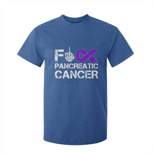 Fck Pancreatic Cancer T Shirt For Kid Purple Ribbon Skeleton Hand Graphic