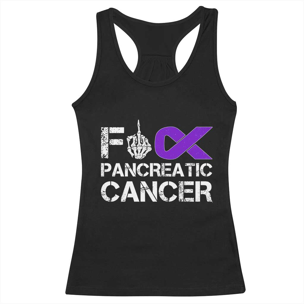 Fck Pancreatic Cancer Racerback Tank Top Purple Ribbon Skeleton Hand Graphic TS10 Black Print Your Wear