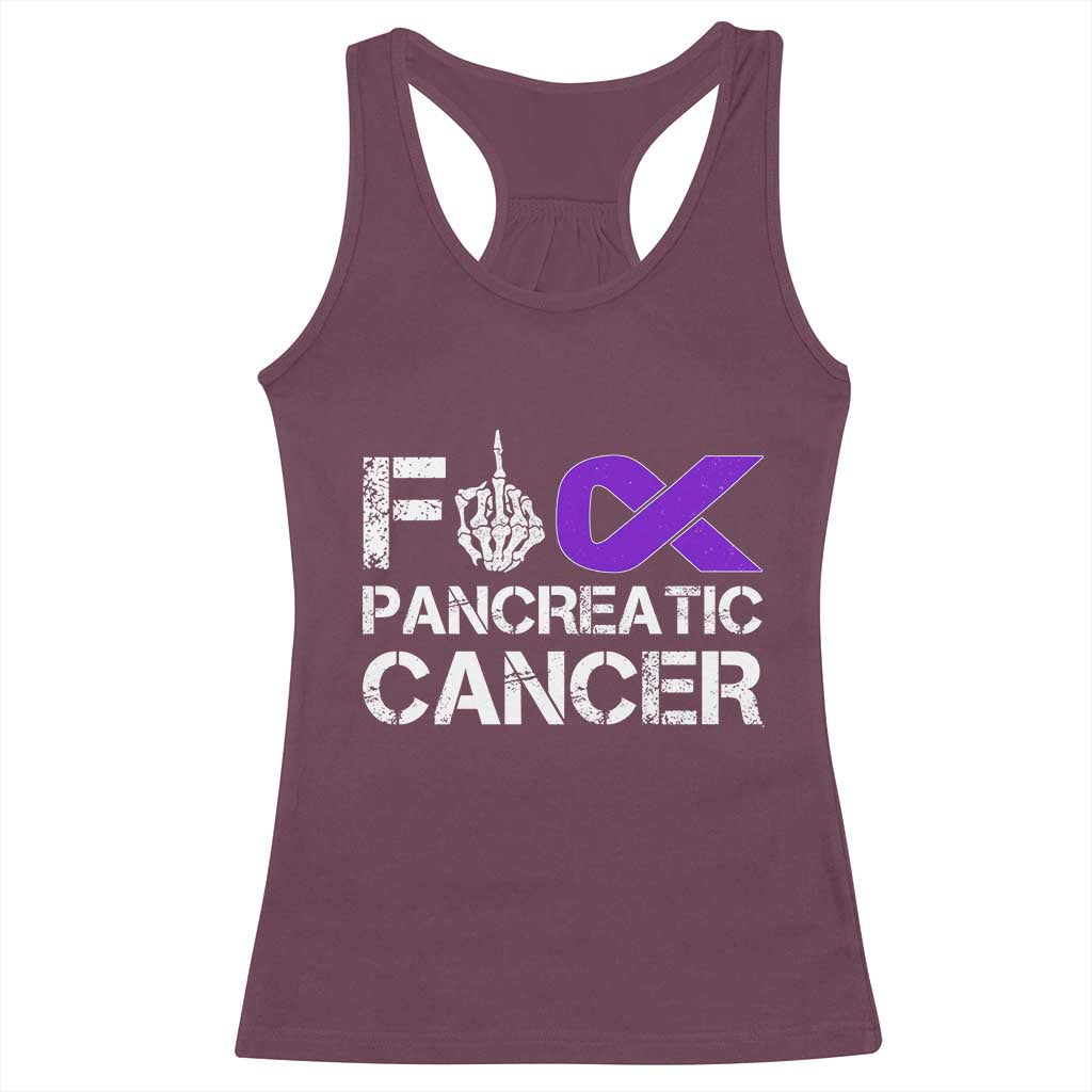 Fck Pancreatic Cancer Racerback Tank Top Purple Ribbon Skeleton Hand Graphic