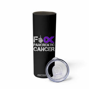 Fck Pancreatic Cancer Skinny Tumbler Purple Ribbon Skeleton Hand Graphic