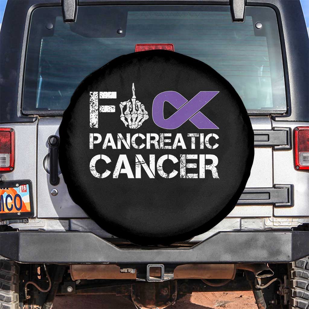 Fck Pancreatic Cancer Spare Tire Cover Purple Ribbon Skeleton Hand Graphic