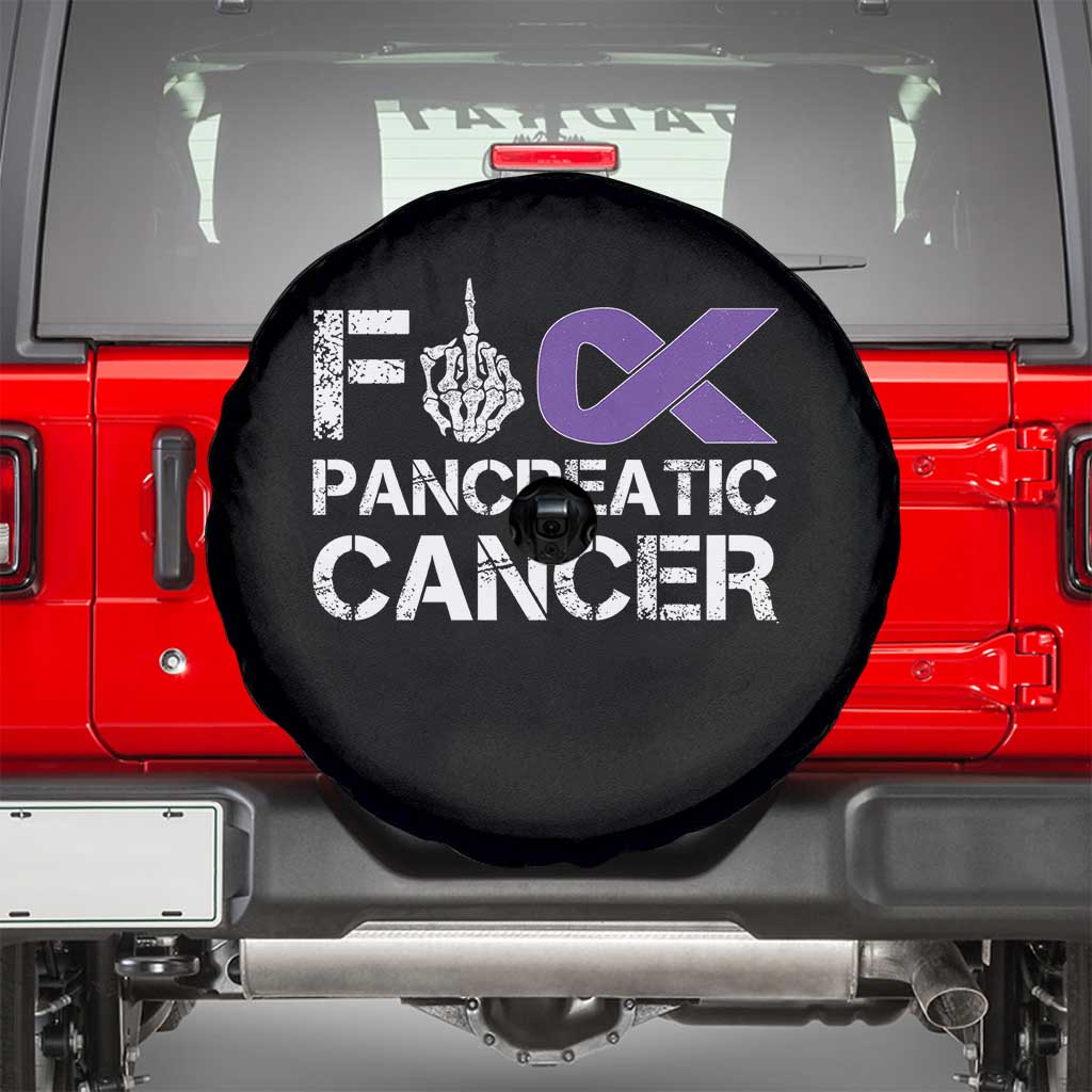 Fck Pancreatic Cancer Spare Tire Cover Purple Ribbon Skeleton Hand Graphic