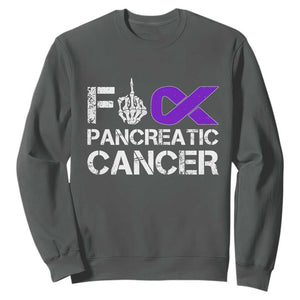 Fck Pancreatic Cancer Sweatshirt Purple Ribbon Skeleton Hand Graphic