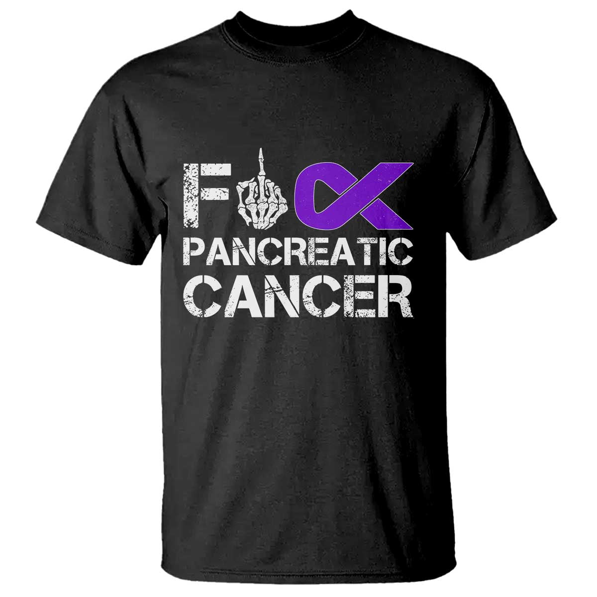 Fck Pancreatic Cancer T Shirt Purple Ribbon Skeleton Hand Graphic
