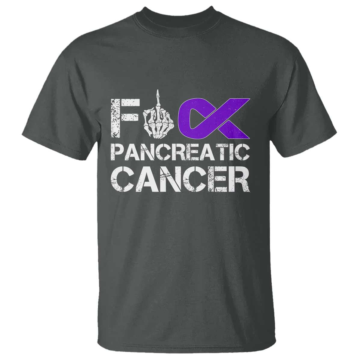 Fck Pancreatic Cancer T Shirt Purple Ribbon Skeleton Hand Graphic