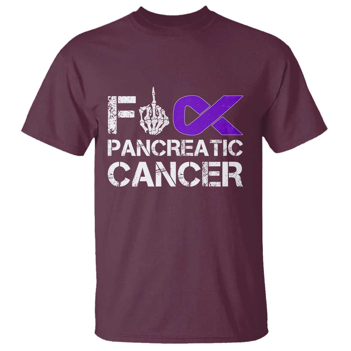 Fck Pancreatic Cancer T Shirt Purple Ribbon Skeleton Hand Graphic